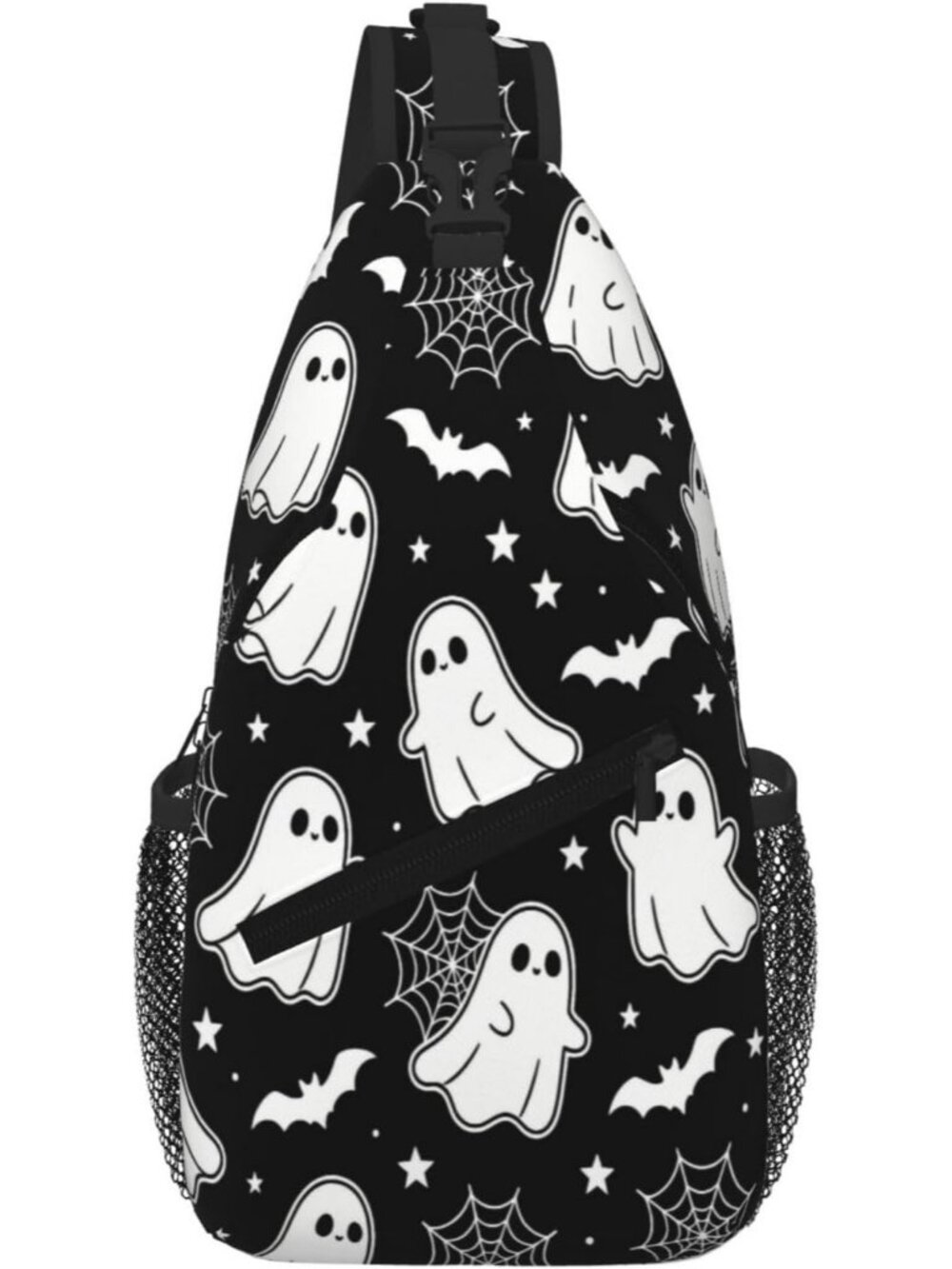 Unisex Black White Skull Gothic Chest Fanny Hiking Travel Daypack Crossbody Bag